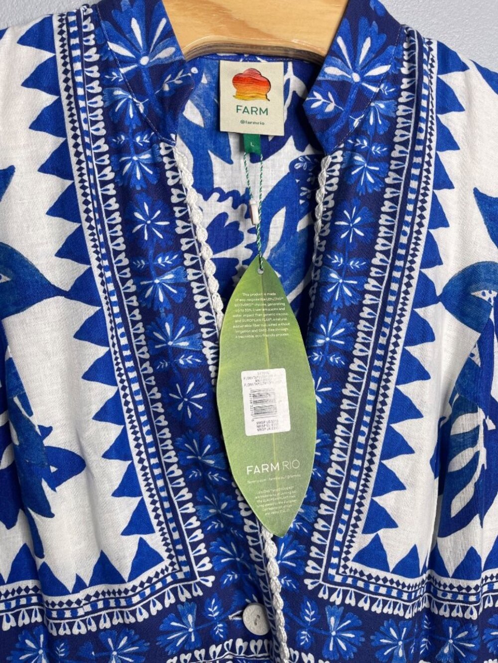Farm Rio Flora Tapestry Off-White & Blue Maxi Dress SZ L Coastal Chic NWT - Picture 5 of 15